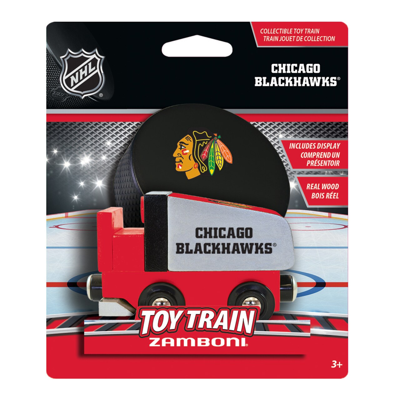 Masterpieces Officially Licensed NHL Chicago Blackhawks Wooden Toy Train Engine For Kids